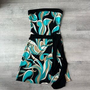 90s Vintage Niche U.S.A. Abstract Print Strapless Mini Dress